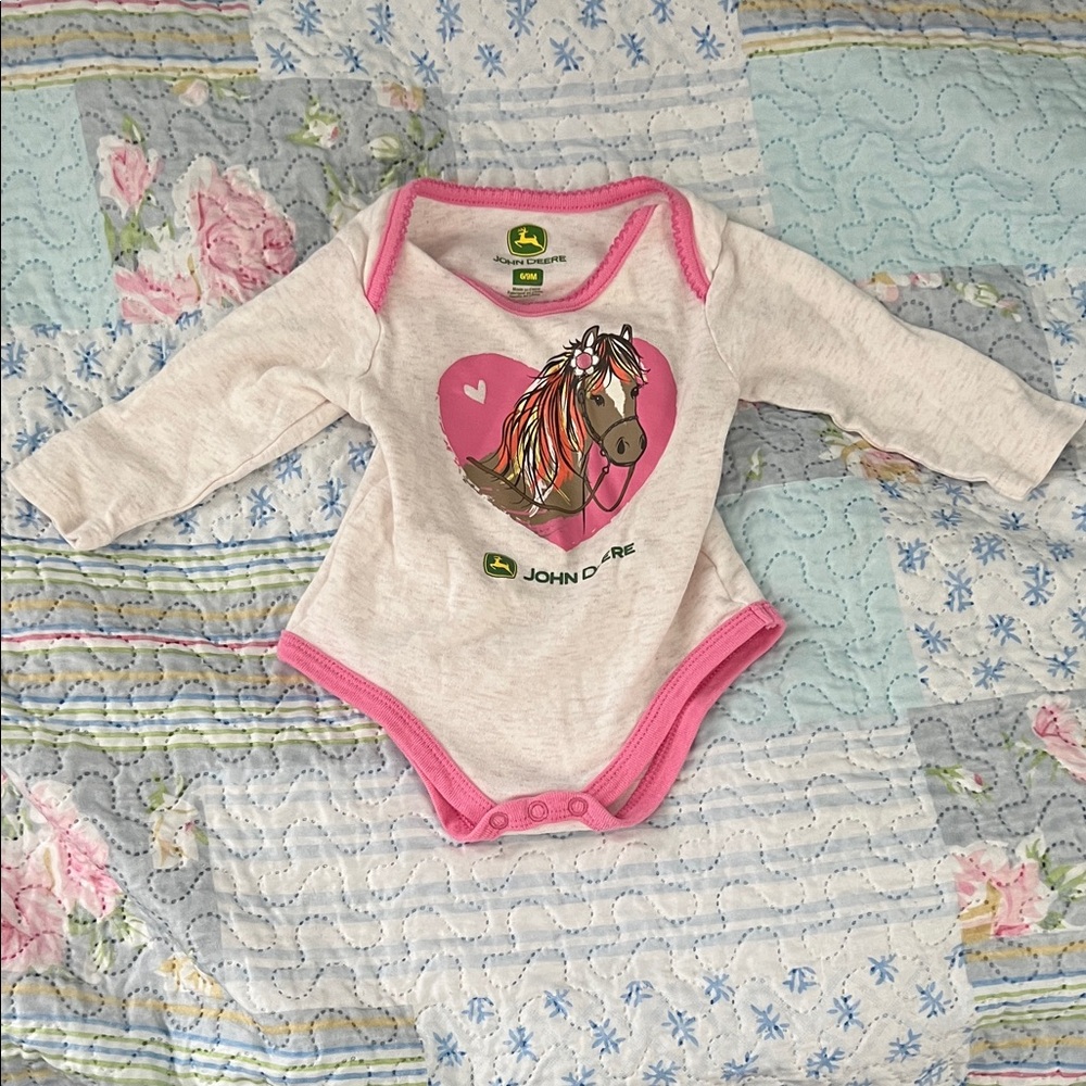 John Deere Pink and White Horse Bodysuit
